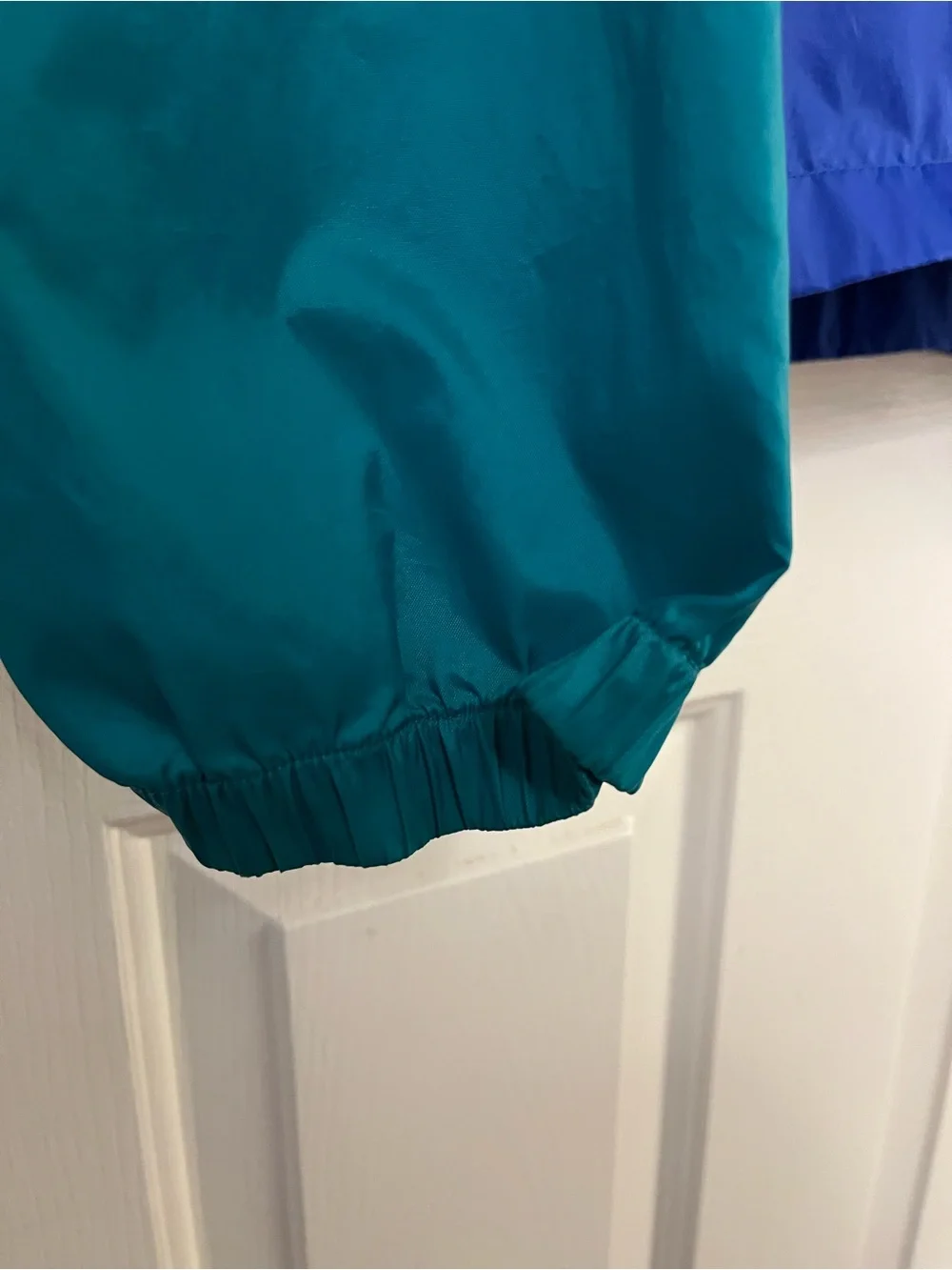 Vtg American Eagle Windbreaker Adult Hidden Hood Colorblock Teal/Purple 90’s Med